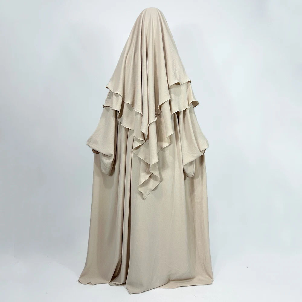 Abaya Khimar Set 2 Piece Jazz Crepe Balloon Sleeve Muslim Dress Women Dubai Wholesale Prayer Jilbab Islamic Clothing 250324