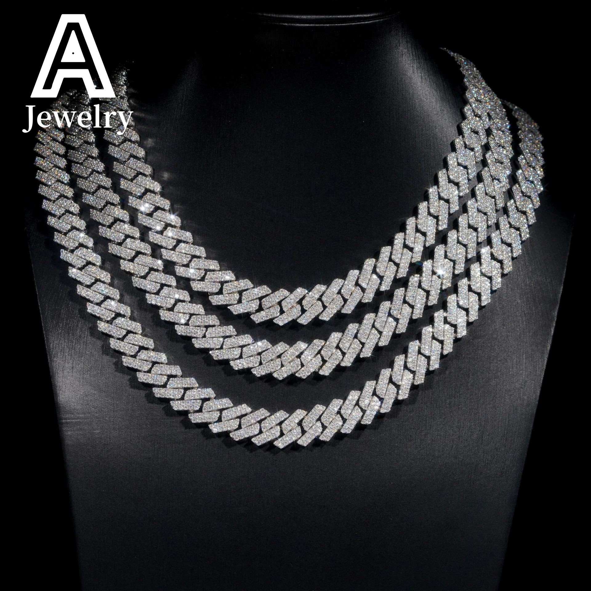 Iced out Miami cuban chain hip hop jewelry necklace s925 moissanite diamond cuban link chain 13mm sharp cuban necklace bracelet