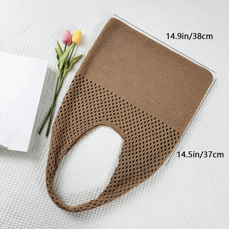 Simple hollow knitted handbag fashionable womens handbag underwear large capacity retro handbag 250320