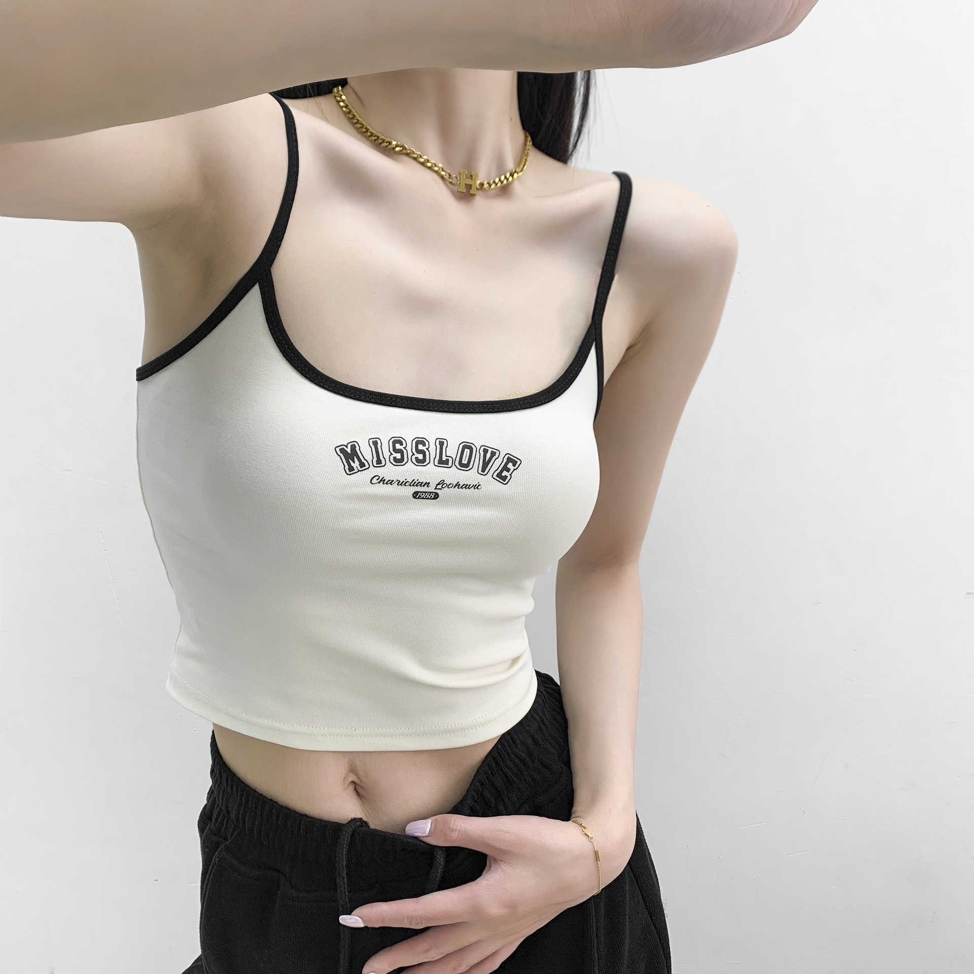2025 Summer New Women's Contrasting Designer Sports Beach Top With Letter Print American Spicy Style Slim Fit Short Vest