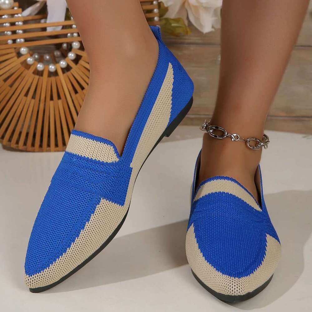 New Fashion Mesh Spring Summer Pointed Knitted Breathable Single Flat Woven Shallow Mouth Doudou Shoes Women