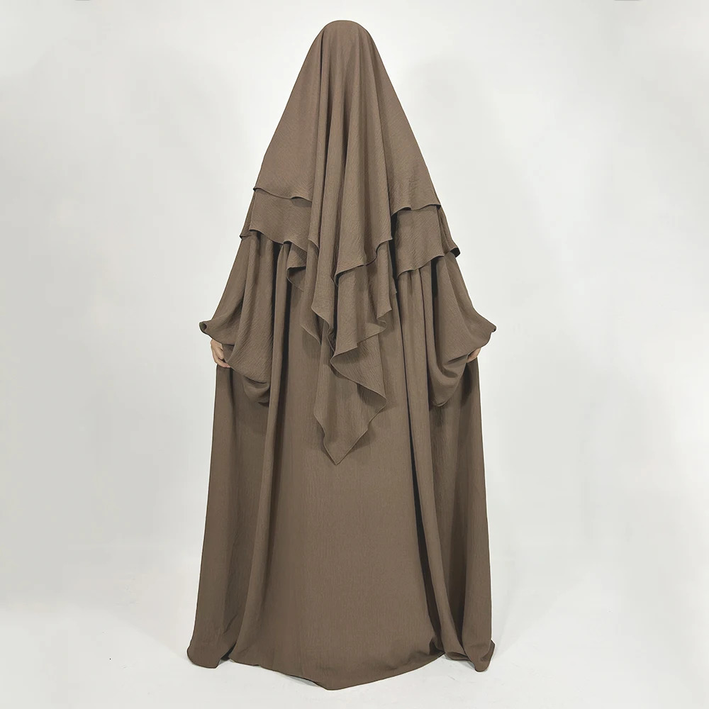 Abaya Khimar Set 2 Piece Jazz Crepe Balloon Sleeve Muslim Dress Women Dubai Wholesale Prayer Jilbab Islamic Clothing 250324