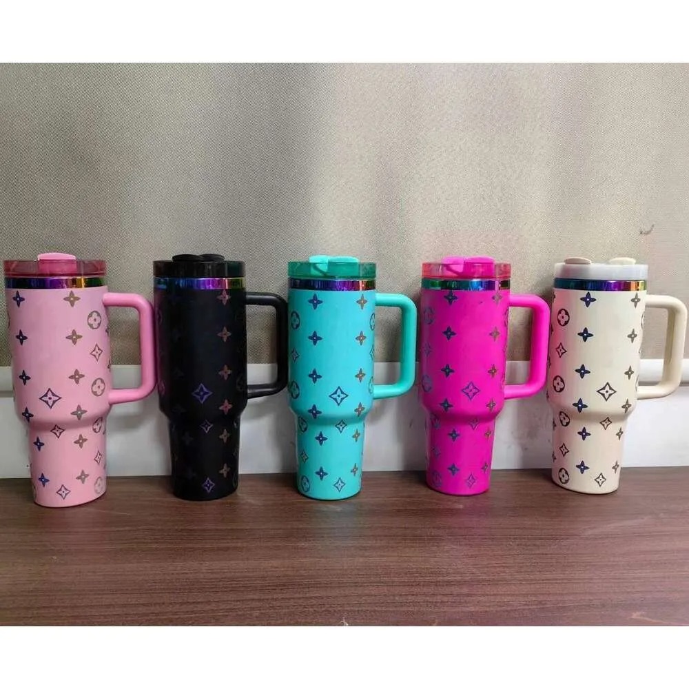 40oz Stainless Steel Tumblers Cups with Silicone handle Lid And Straw Travel Car mugs Keep Drinking Cold Water Bottles Tumblers
