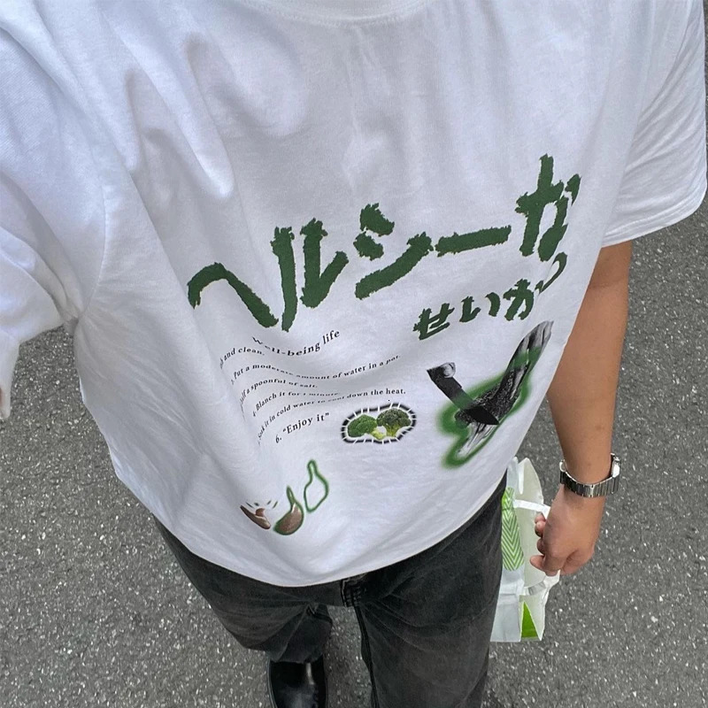 Y2k Japanese Street Clothing Tshirt Womens Large Harajuku Funny Fashion Graphic Top 250324