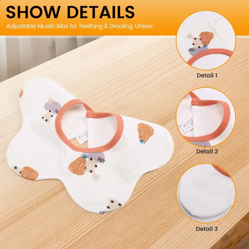 360 ° rotating organic cotton baby bib 3 packs adjustable plain bib for teeth and drip neutral style 250324