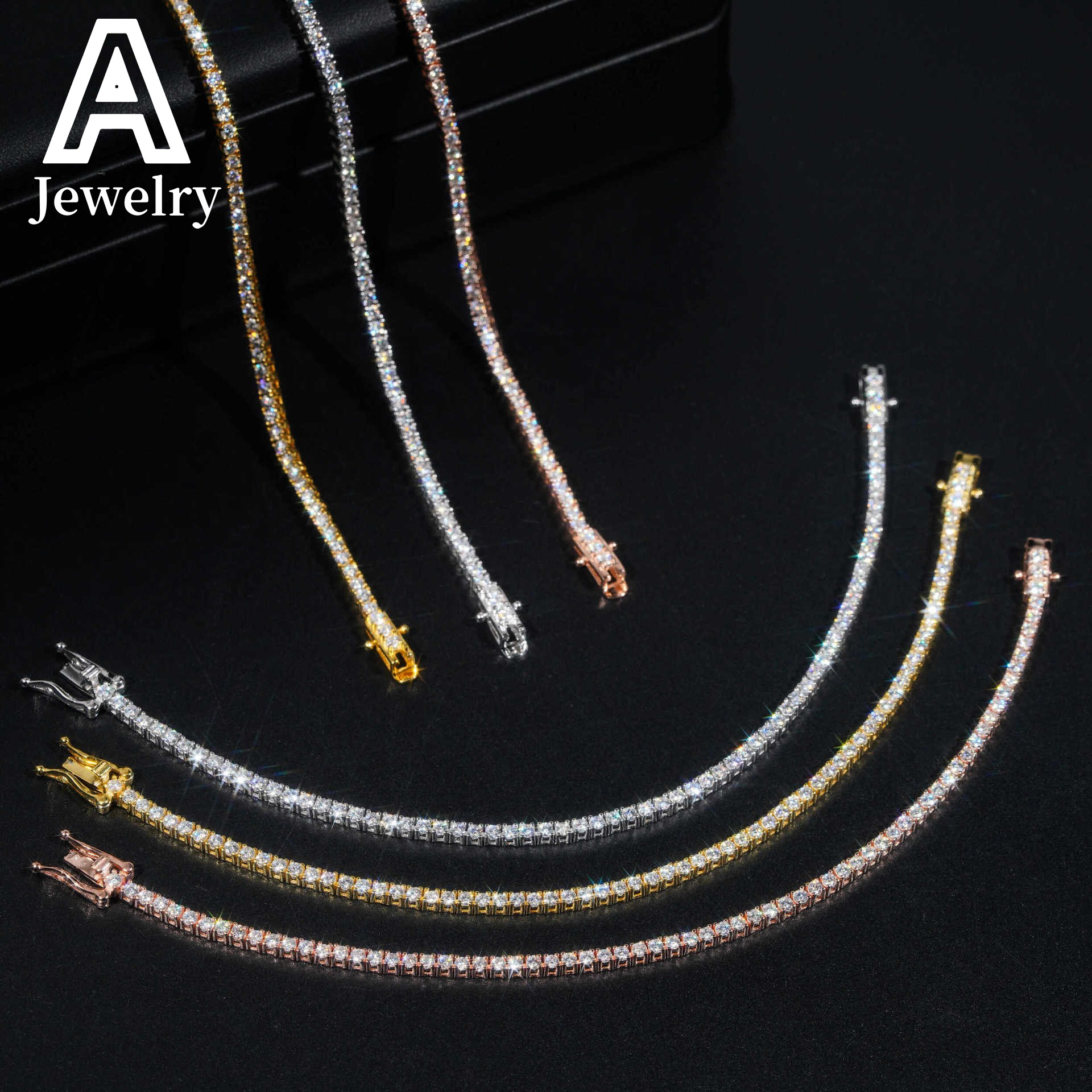 Pass Diamond Tester GRA Certificate 2MM Hip Hop Tennis Necklace Bracelet 925 Sterling Silver VVS Moissanite Tennis Chain