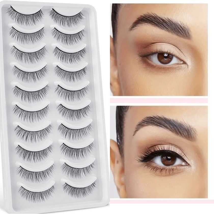 10 pairs of 3D synthetic fiber simulation hard stem false eyelashes simple and natural three-dimensional eyelashes W250324
