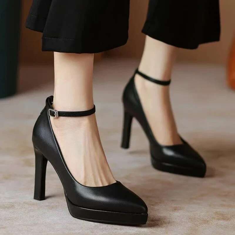 Spring and Autumn Season New Fashion Pointed Shallow Mouth One e Buckle Solid Color Women's Mary Jane Single Shoes