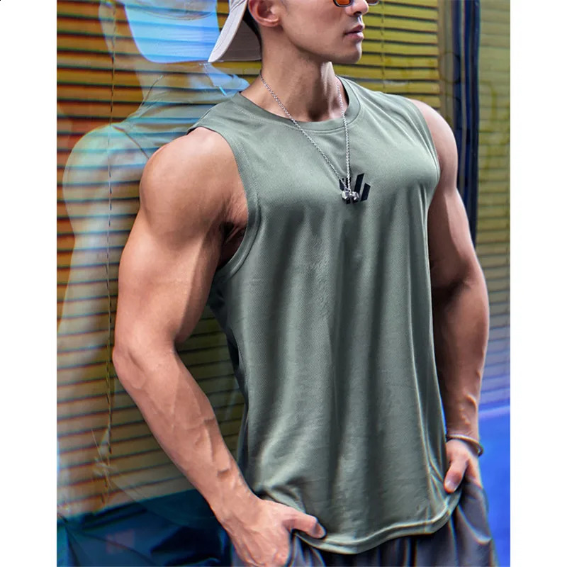 est Summer Gym Vest High Quality mesh Shirt Sleeveless T-shirts Men Tank Tops basketball running Fitness Sports Vest men 250324