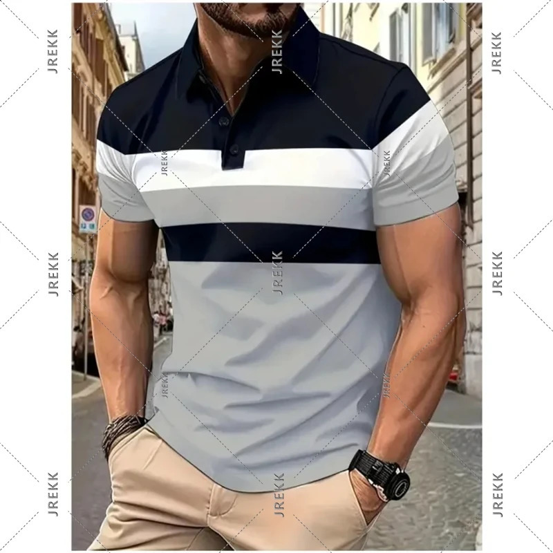 Classic Stripe Polo Shirt For Mens Clothing Basic Wild Business Short Sleeve Lapel Golf Shirts Summer Casual Street Men Tee Top 250311
