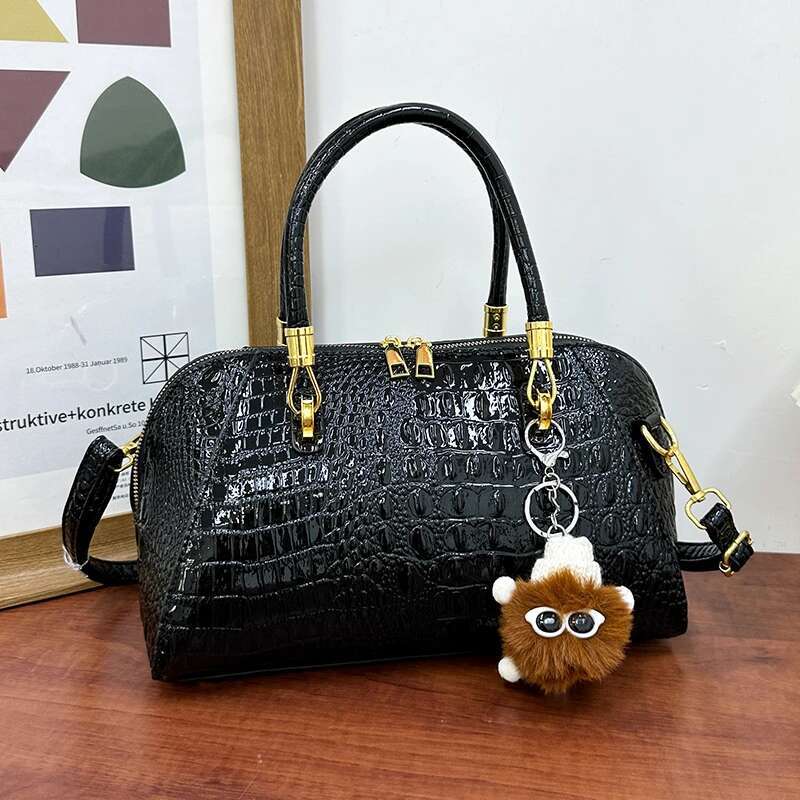 Black Alligator Handbag Brand Boston For Women Crocodile Pattern Pu Leather Shoulder Crossbody Bag Classic Briefcase