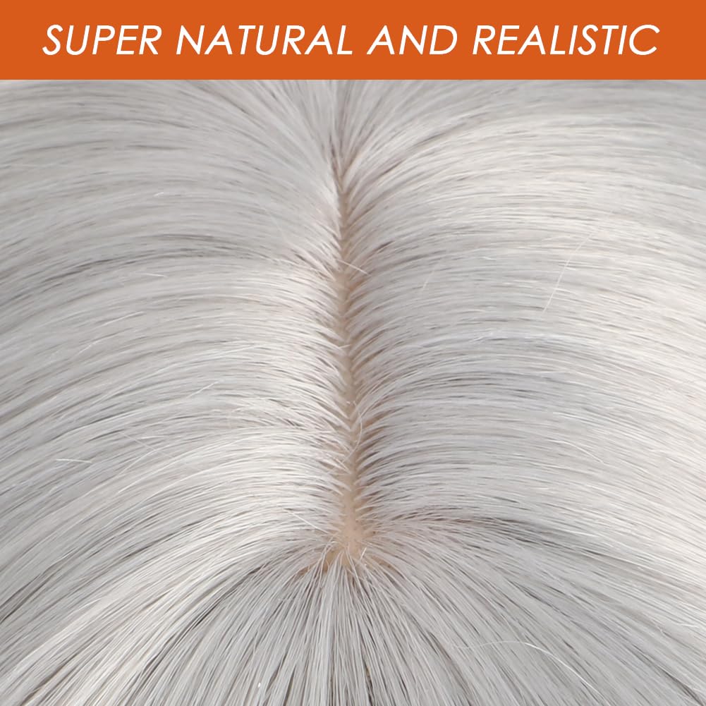Silver Bob Wig with Bangs, Short Straight Bob wig, Shoulder Length, Natural Looking Cosplay Daily Party Wig, Halloween (12Inch)