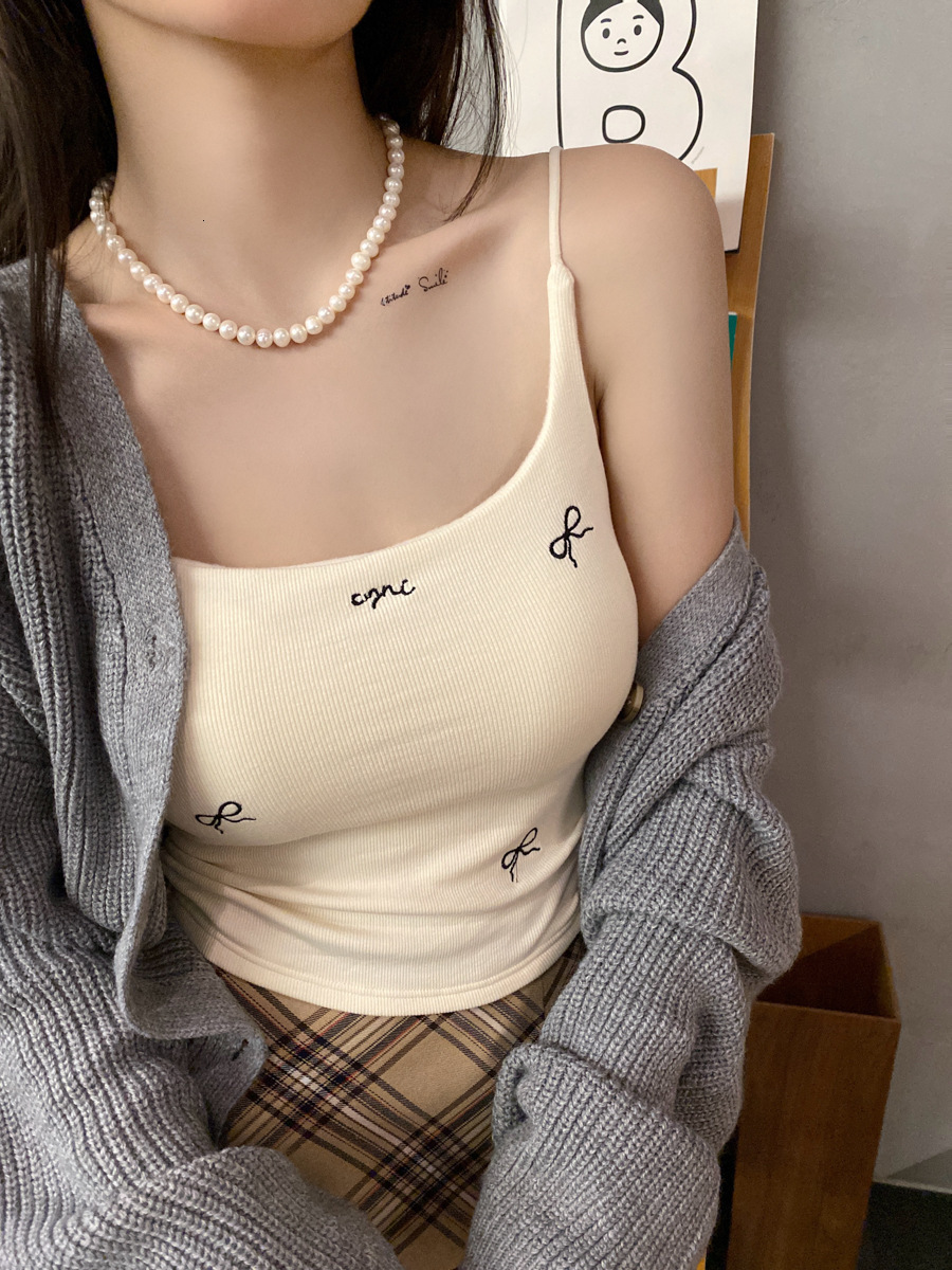 Butterfly Knot With Chest Cushion Vest Women's Inner Layer 2025 Autumn And Winter New Style Beautiful Back Base White Small Suspender Warm Top
