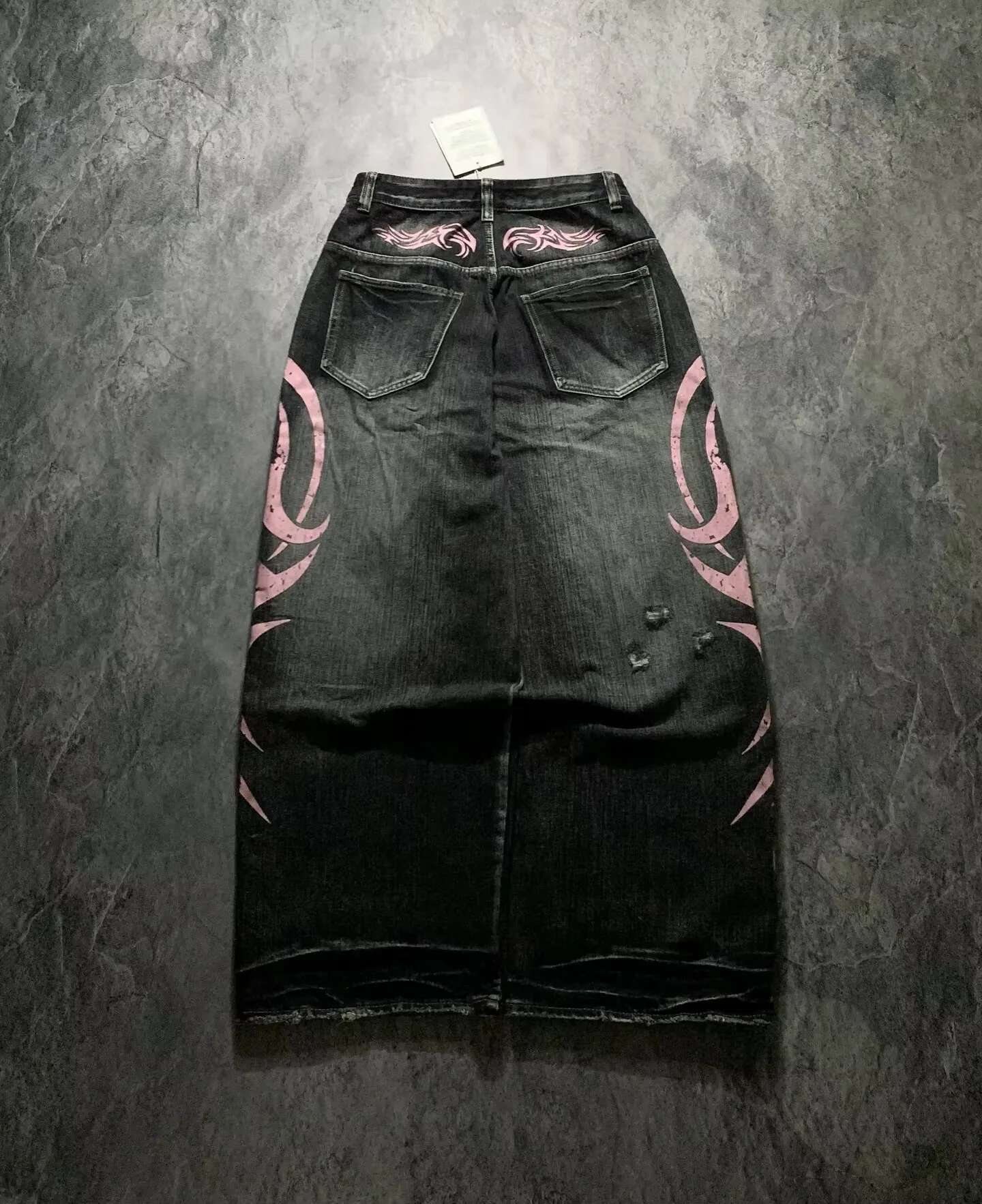 Y2k Street Retro Jeans Women Mottled Totem Print Fashion Hip Hop Trend Loose Couple American Straight Wide Leg Pants