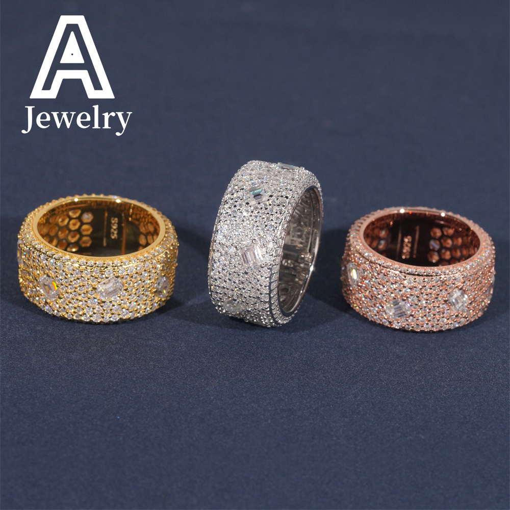 Hip Hop Fine Jewelry NEW ARRIVAL Affordable Fancy Shape Band Ring Emerald Moissanite Championship Ring 925 rings for men