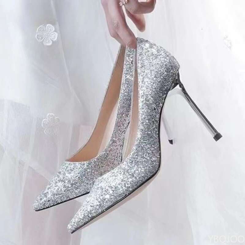 New Women's Elegant Shoes Sexy versatile high heels S pointed fashion sequin shoes Trendy ladies slim pumps Mujer atos