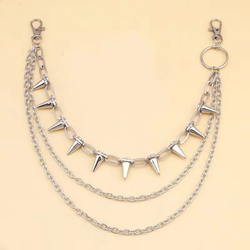 Punk Spike Rivet Layered Metal Chain Keychains For Men Women Pants Jeans Biker Gothic Rock Belt Chains Jewelry Accessories Gift 250414
