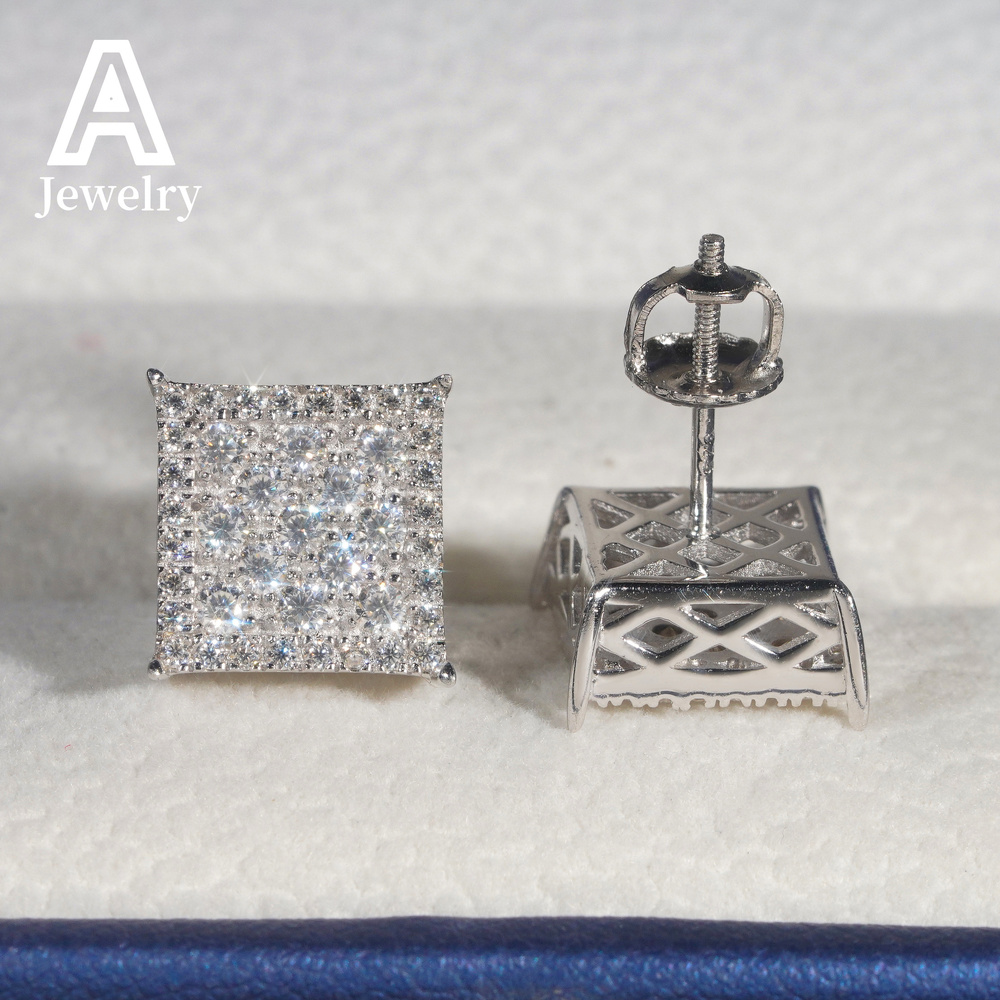 Fine jewelr Maker Wholesale Ready Made Jewelry Round Circle ear studs moissanite screw back earrings 925 Silver jewelry earrings