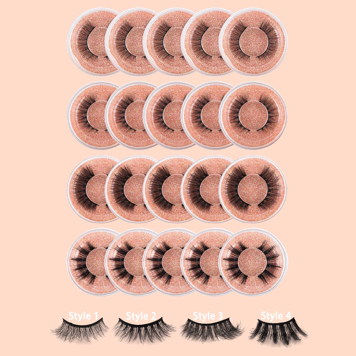 A set of 20 boxes of natural thick false eyelashes in 1 pair 3D curled and 3D anti real eyelashes W250324