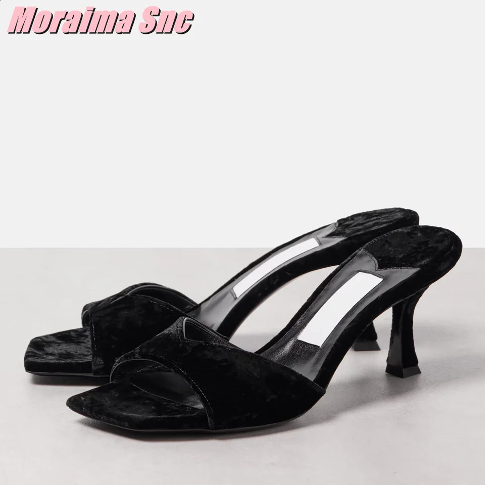 Crystal-embellished Satin Mules Square Toe Stiletto High Heel Slip On Sexy Fashion Womens Summer Slides Shoes Outdoor 250322