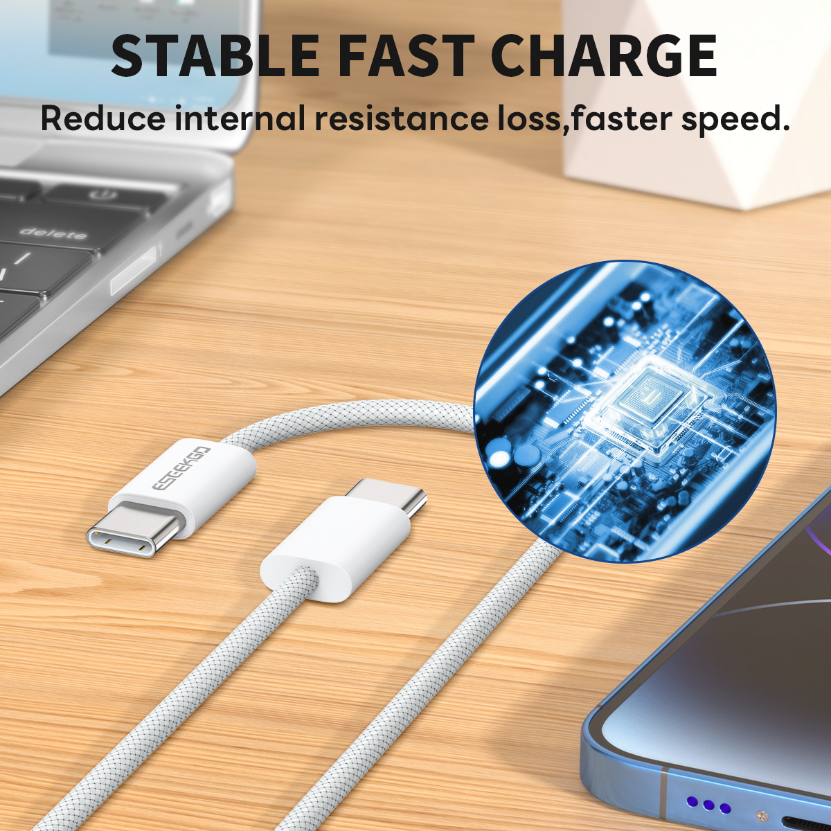 USA STOCK ESEEKGO G-111C Nylon C to C Cable Braided 60W 4FT Type-C to Type-C Data Cable G-111C With Retail Package ship in 2 days
