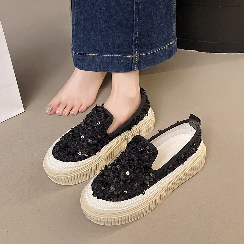2025 new Korean version women's shoes designer fashion sequin thick sole fisherman women's shoes breathable casual single shoe