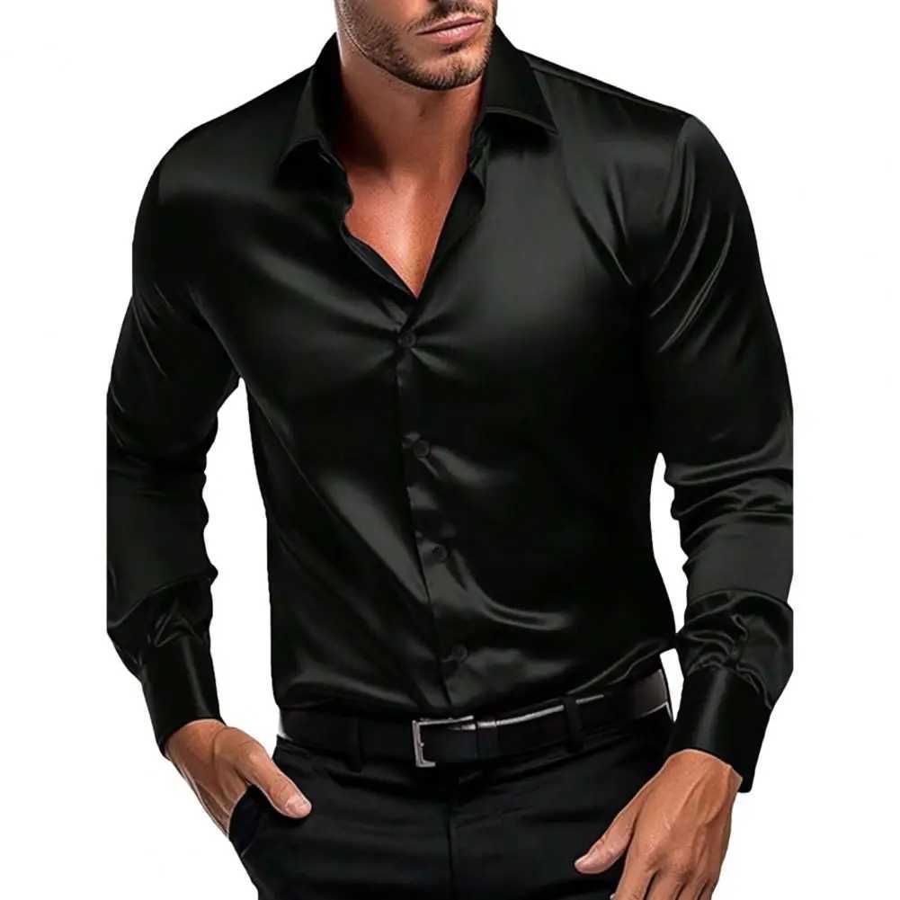 Autumn and winter formal mens long sleeved luxury wrinkle resistant solid color business casual ice silk X250324