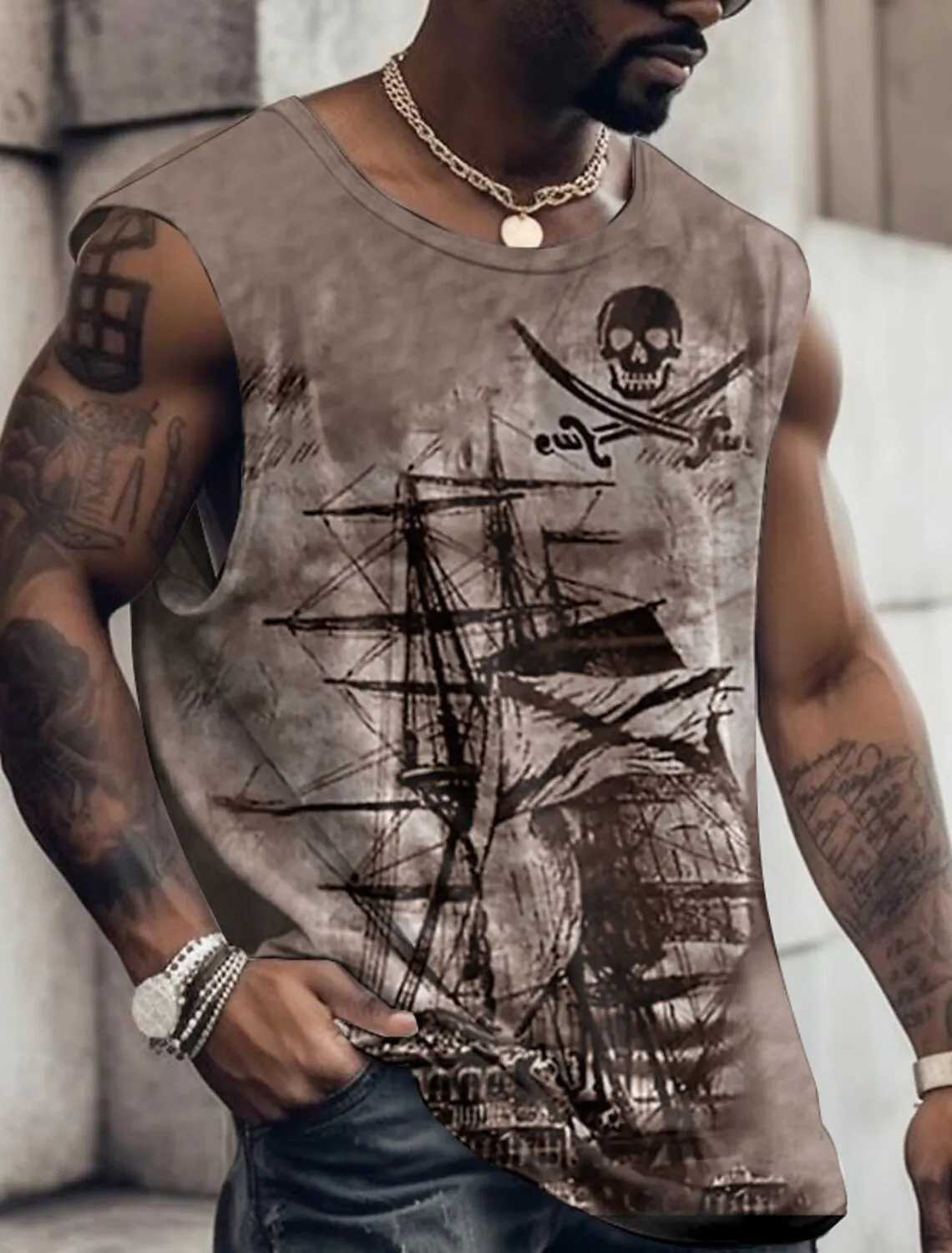 2023 Four Seasons Ultra Thin Retro Street Mens Personalized Sleeveless Vest Letter Printed Fitness Top Mens Super Large T-shirt S-5XL X250324