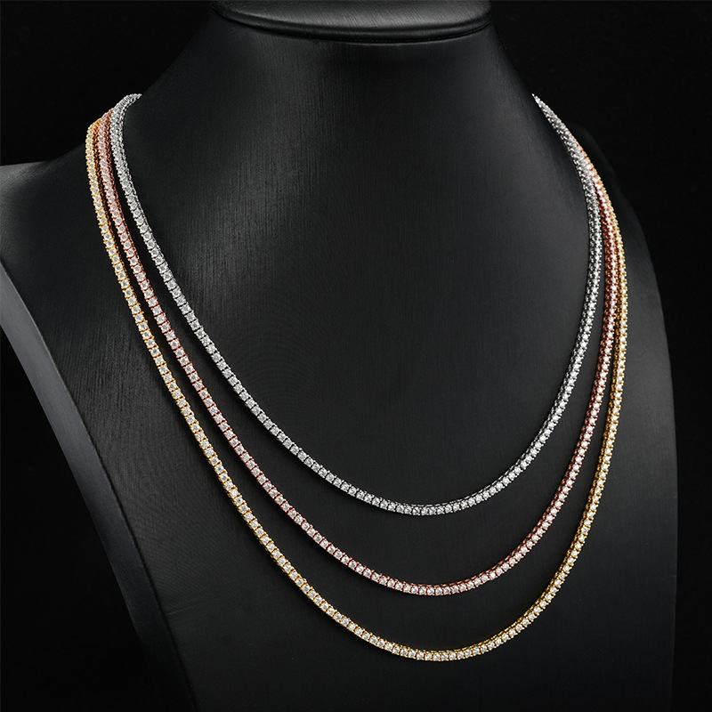 2MM wide pass dia tester VVS1 D color moissanite chain for women solid sier tennis necklace hip hop designer jewelry woman valentines day gift