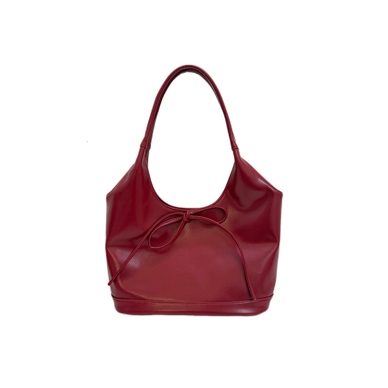 2025S Fashion Designer Red Bow Tote Women In Autumn And Winter Large Capacity Single Shoulder Armpit Bag Versatile For Commuting Hand Held Wedding Bag
