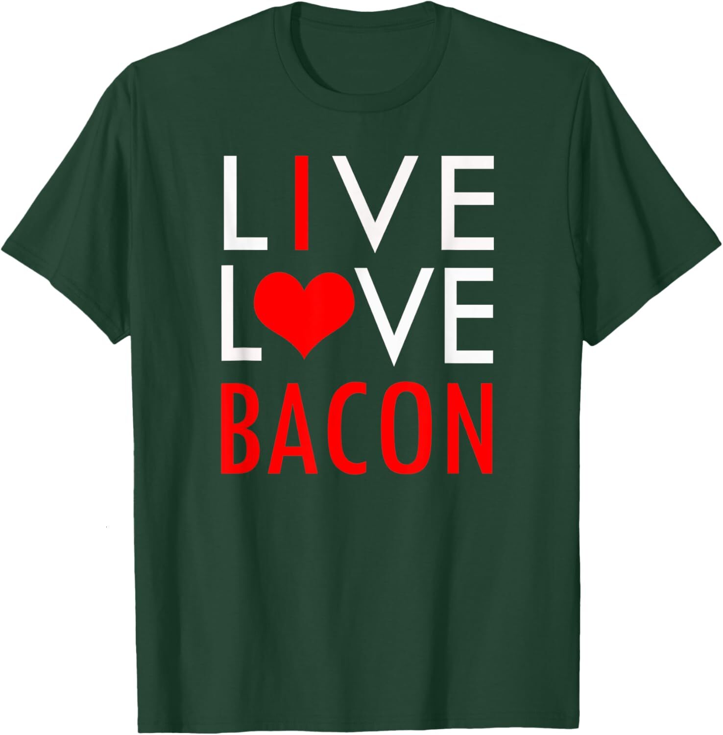 T shirt for Mens Funny LIVE LOVE BACON I Love Bacon Graphic Tee Casual Tops Clothes Short sleeve cool