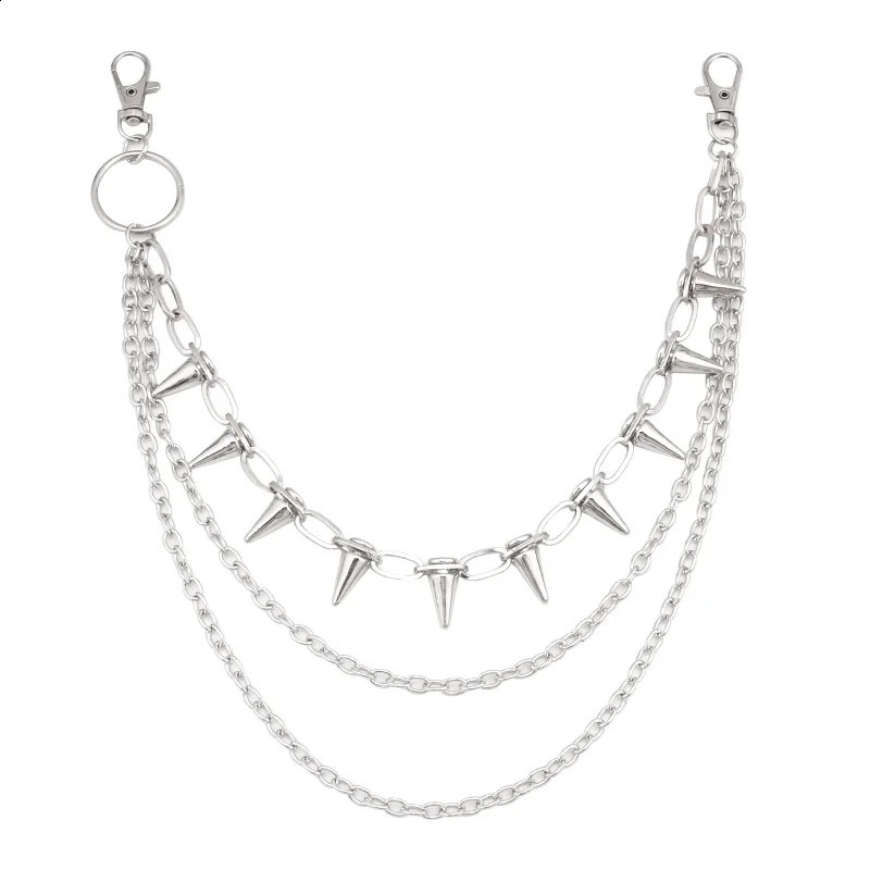 Punk Spike Rivet Layered Metal Chain Keychains For Men Women Pants Jeans Biker Gothic Rock Belt Chains Jewelry Accessories Gift 250414