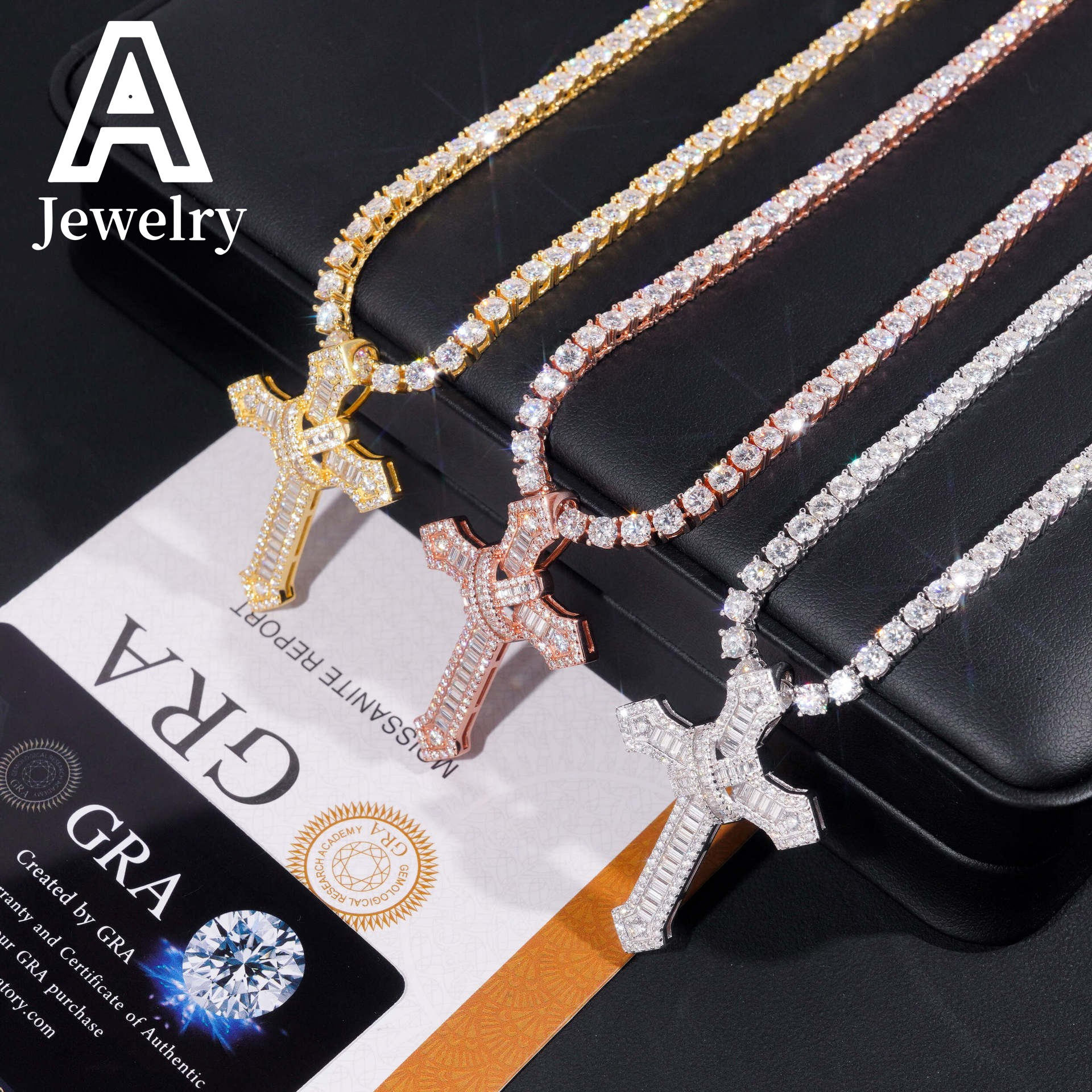 New Style Hip Hop iced out Cross Pendant 925 Silver Baguette VVS Moissanite Cross Charm Pendants