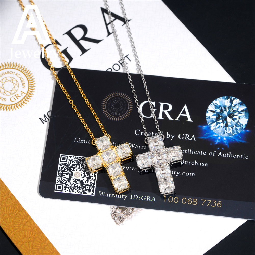 Pass diamond Fine Hip Hop Jewelry Iced Out Assher Cut Pendant 925 Silver VVS Moissanite Cross Pendant For Men Women