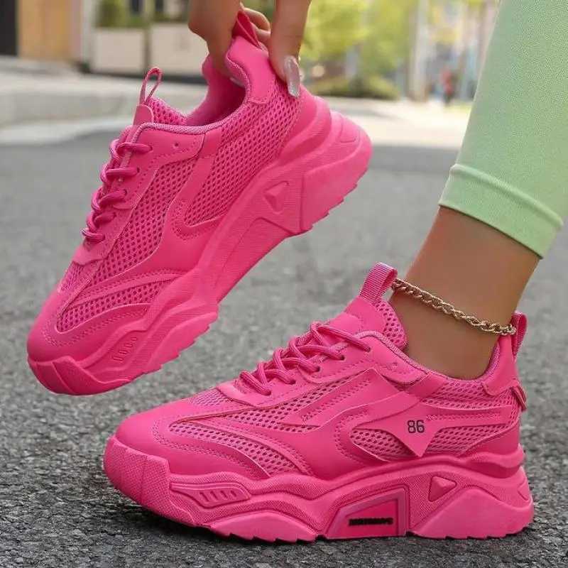 Womens pink platform sports shoes thick soled casual shoes womens spring tennis Fi slide outdoor walking sports shoesXJ250324
