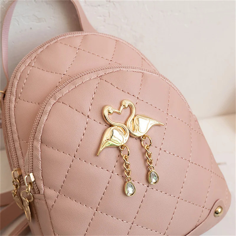 Diamond shaped student double-layer backpack womens fashionable swan tassel pendant mini backpack 250318