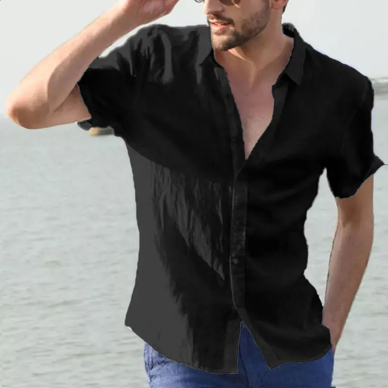 Mens Casual Short Sleeve Shirts Leisure Street Wear Lapel Button-down Solid Color Shirts for Men Vintage Vacation Blouse M-3XL 250319