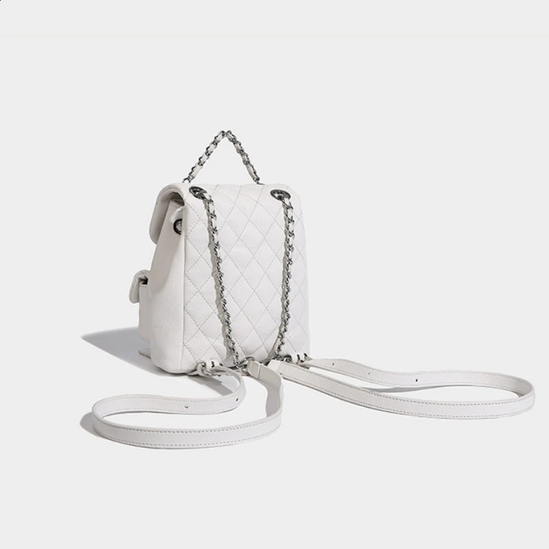 Backpack diamond pattern fashionable multi pocket high-end chain bag handbag womens leather youth backpack 250318