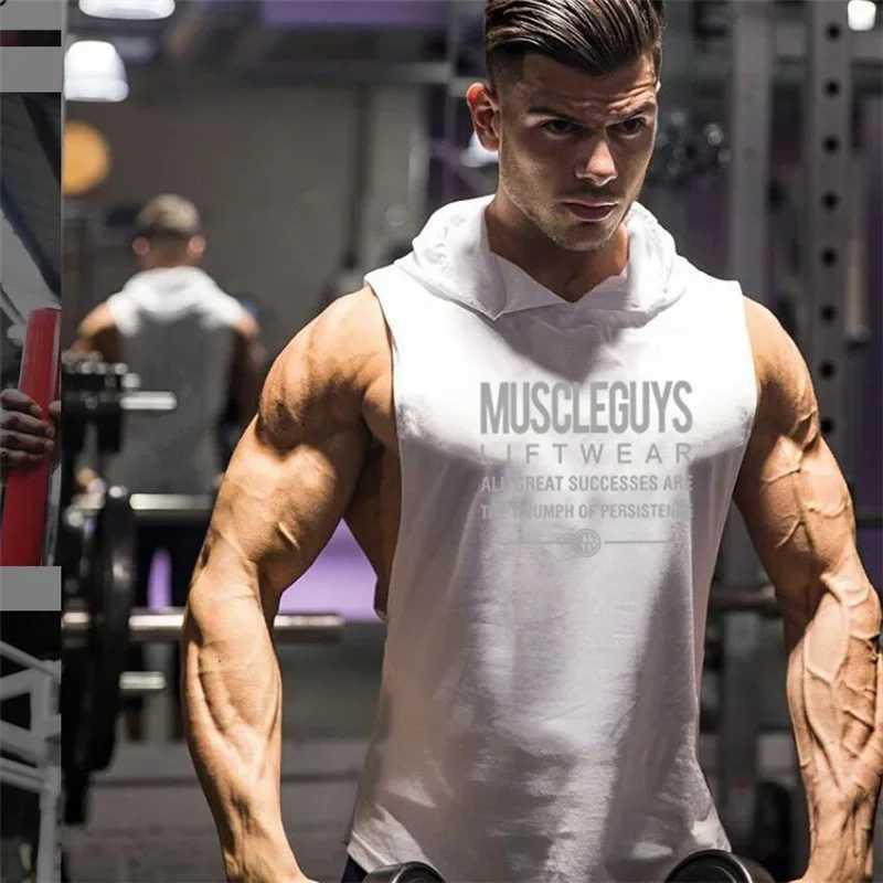 Muscled sleeveless shirts hoodie brands gym clothing fitness men bodybuilding stringer tank tops hoodies X250324