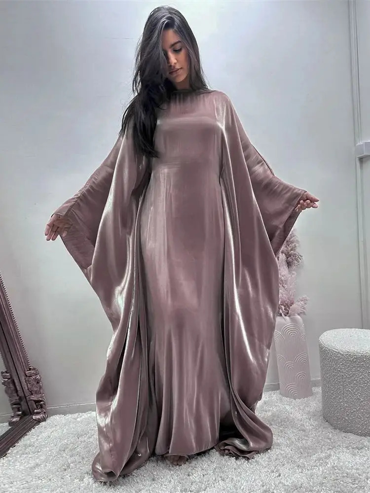 Ramadan Summer Batwing Sleeve Satin Butterfly Abaya Islam Muslim Maxi Dress Ka Women Kaftan Robe Musulmane Femme Vestidos 250324
