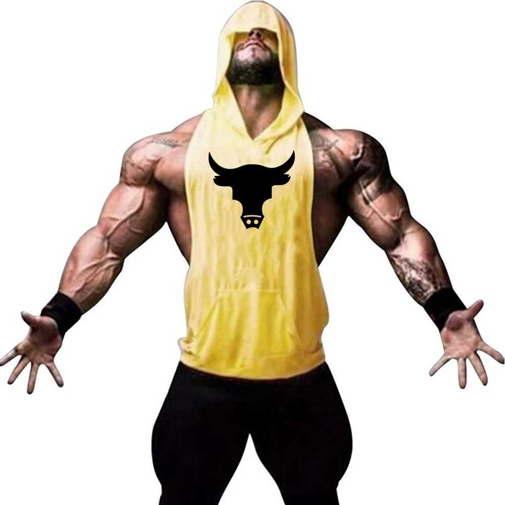 Summer hooded gym striped vest mens cotton clothing bodybuilding sleeveless fitness vest muscle single set fitness vest X250324