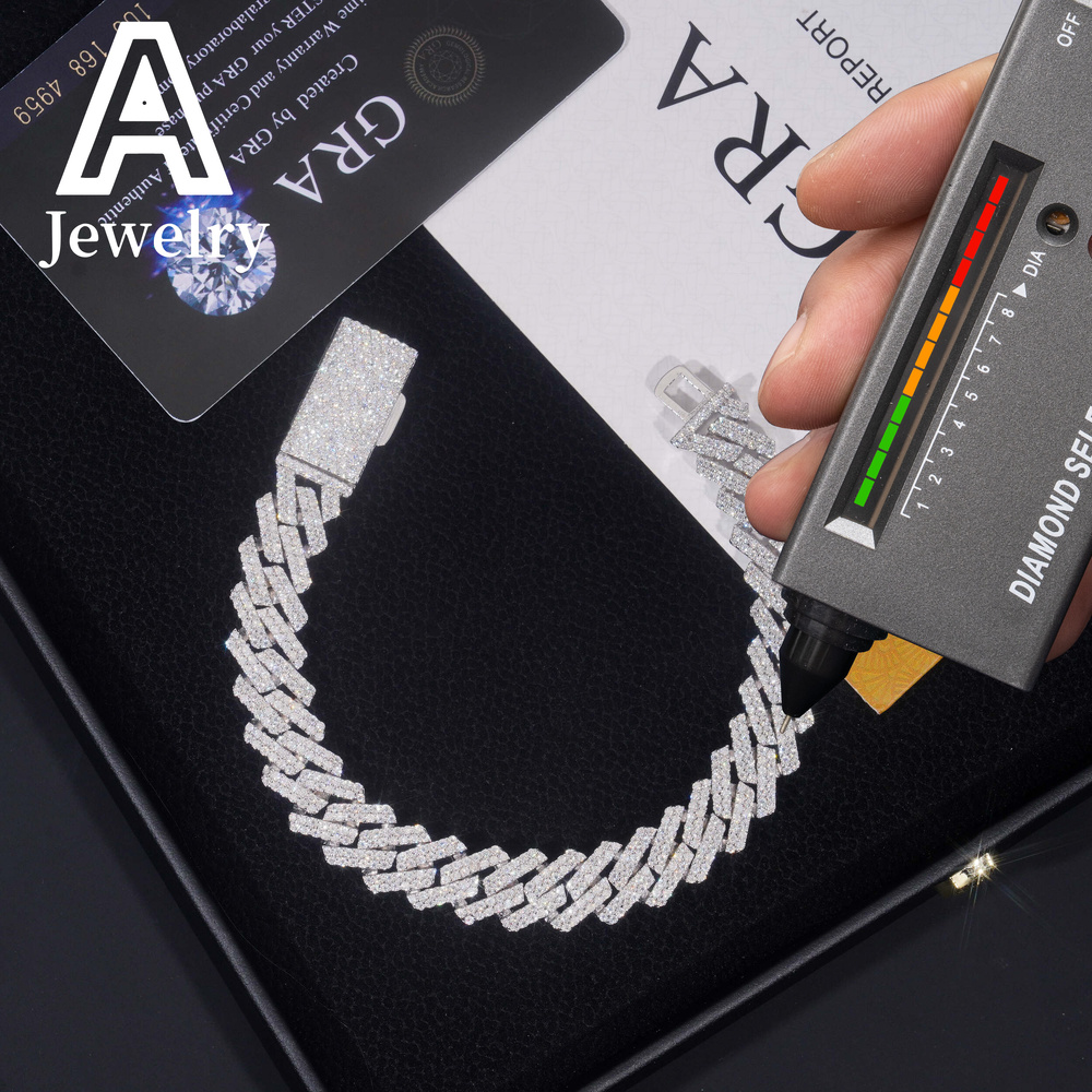 ced out Miami cuban chain hip hop jewelry necklace s925 moissanite diamond cuban link chain 12mm sharp cuban necklace bracelet