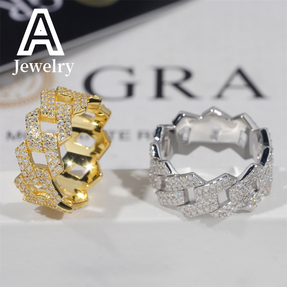 Europe and America 925 Sterling silver VVS Mossany Personality Fashion ring Hip Hop fashion mens round exquisite accessories