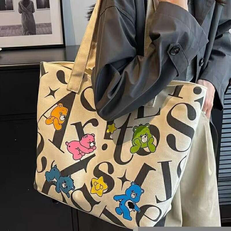 Student Canvas Women's Large Capacity Tote Commuter Versatile Printed Mommy Handheld Shoulder Shopping Bag Women