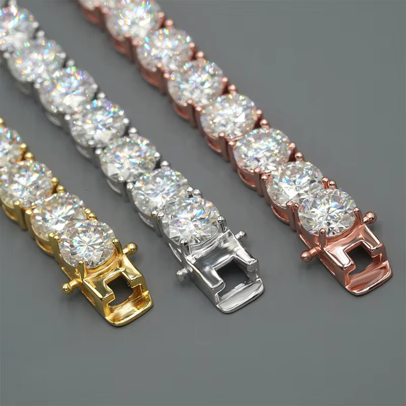 2-6.5MM Width Full Size Diamonds Tennis Chain Hip Hop S925 Sterling Silver VVS Moissanite Diamond Gold Tennis Chains for Men