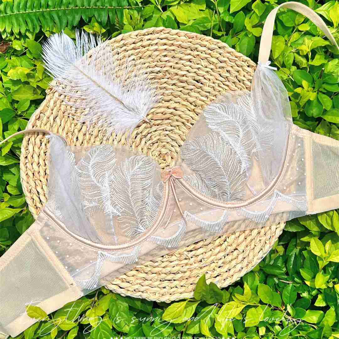 Pure Feather Embroidered French Underwear Lace Rabbit Ear Anti Convex Point Bra Thin and Sexy Converge Bra Set 250315