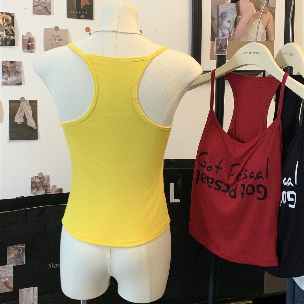 2025 New American Spicy Women's Designer Letter Printed Tank Top Outdoor Summer Slim Fit Beach Inner Base Short Sleeve Top Outer Layer