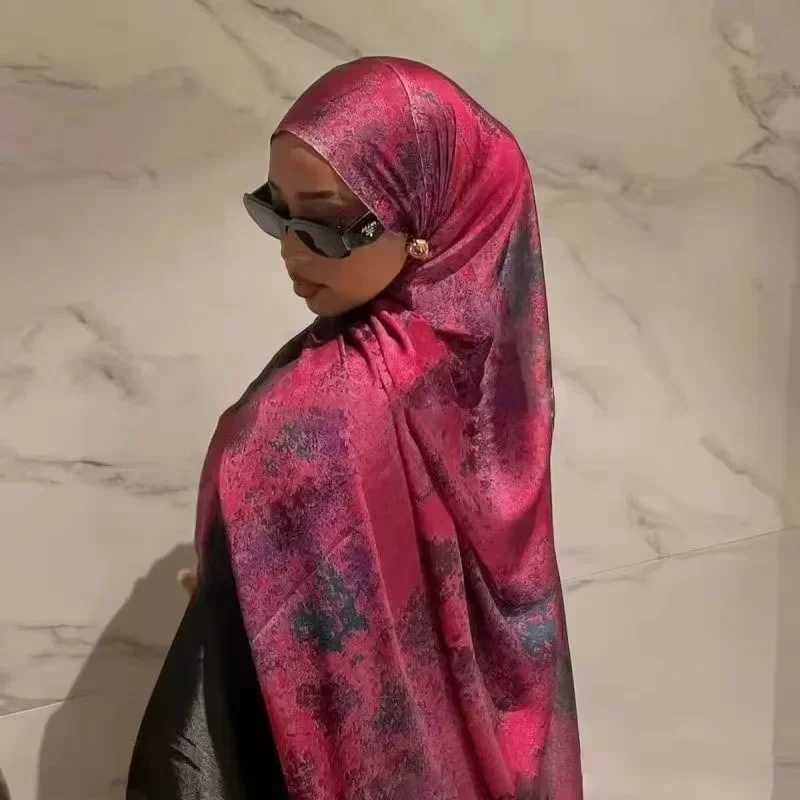 New design hot S printing headscarf chiffon silk satin Muslim high-quality bre marble watermark shawl headscarf X250324