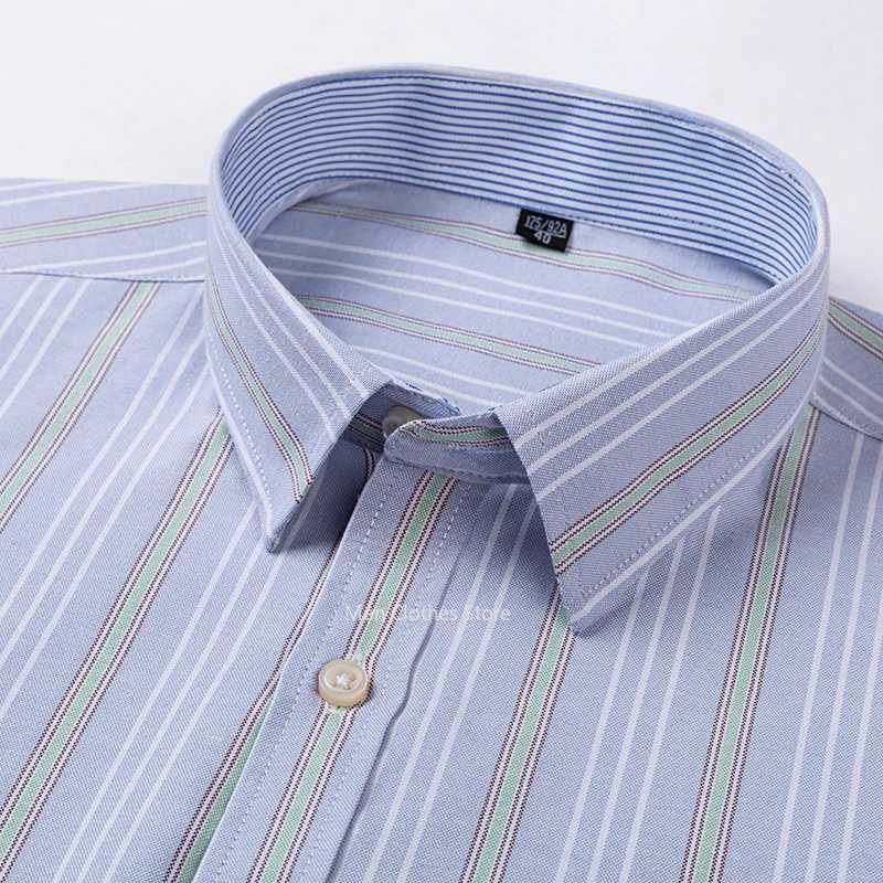 Mens summer short sleeved Oxford pure cotton striped solid color comfortable and breathable business casual mens clothing X250324