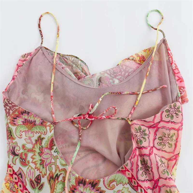 Women's Slip New Fashion Summer Patchwork Print Backless Dresses For Women Casual Chic Ladies Midi Dress